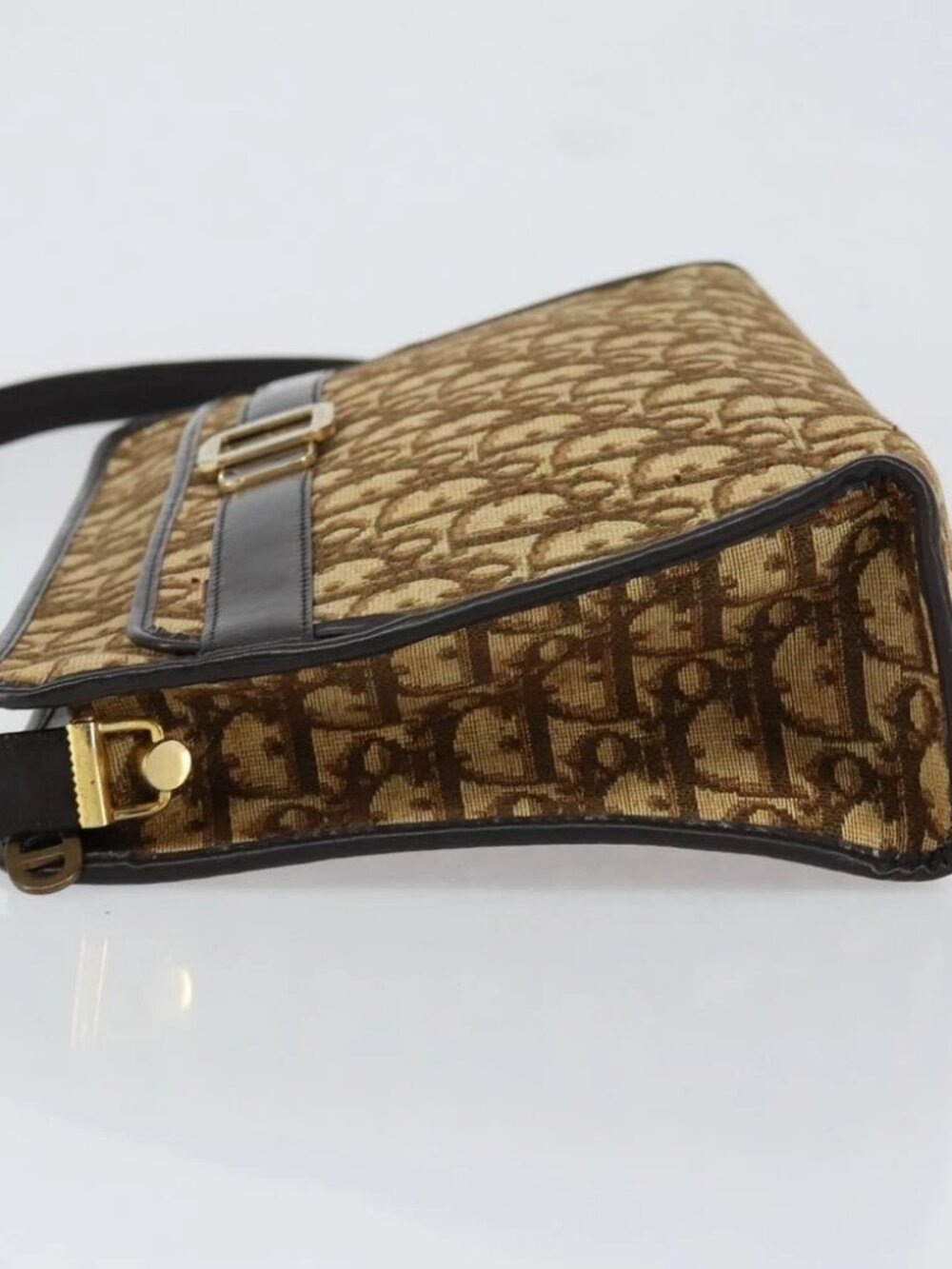 Christian Dior Trotter Canvas Shoulder Bag Beige Gold Auth - Picture 4 of 15